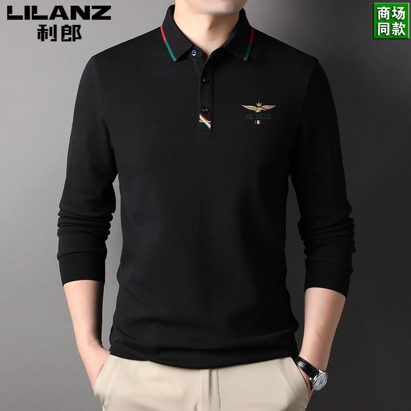 利郎男士长袖t恤秋季纯棉翻领POLO衫中青年高端时尚休闲男装潮流T