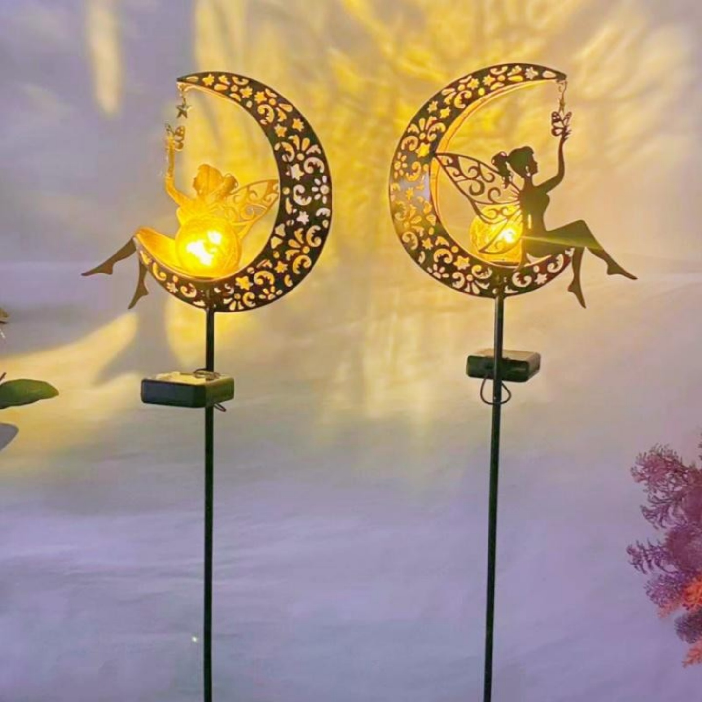 铁艺太阳能月亮花仙子草坪灯