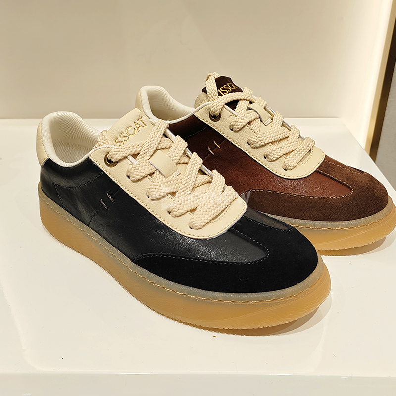 KISSCAT接吻猫女鞋2025春季厚底系带复古百搭拼色板鞋 KA65161-51