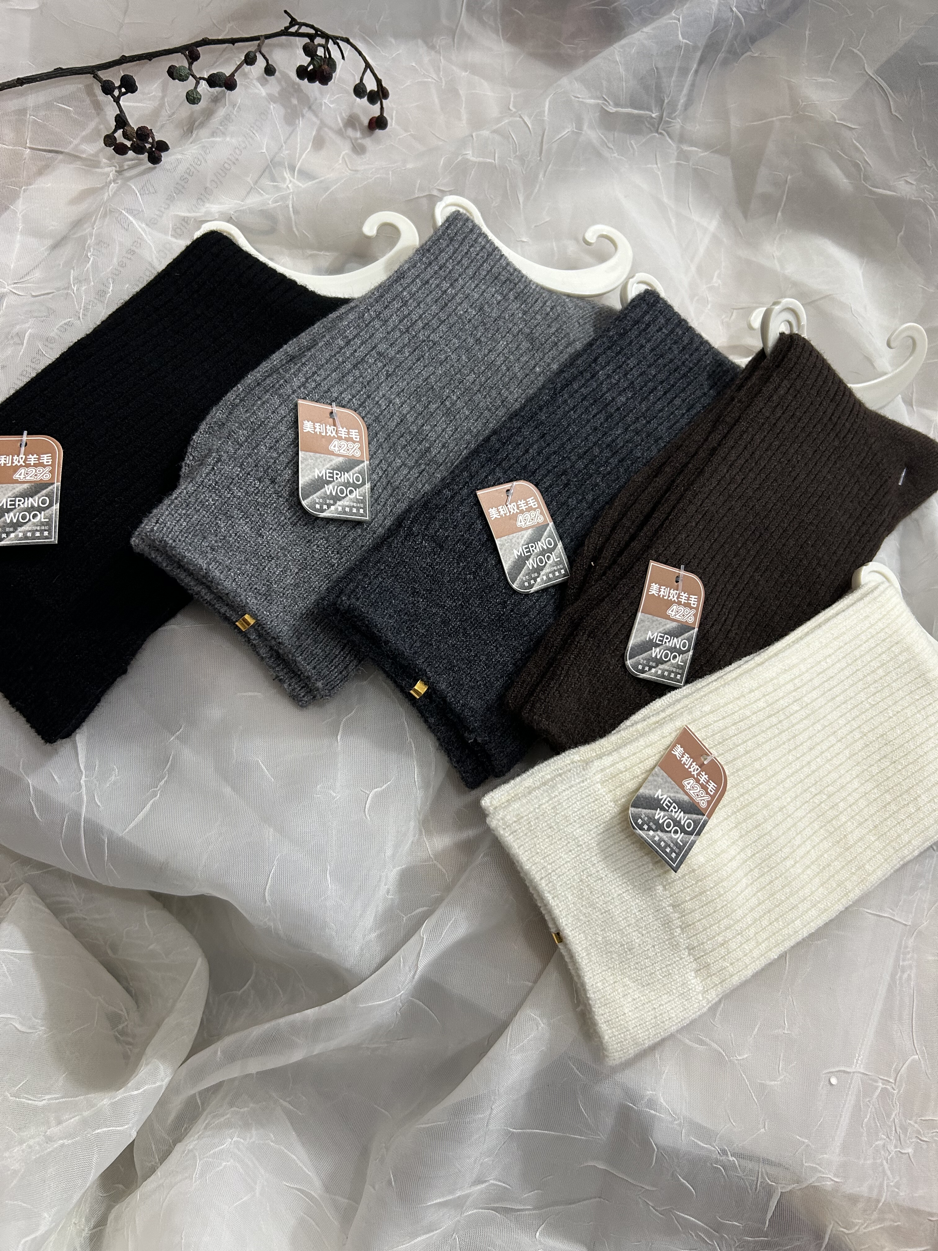 ［含羊毛多 加厚］外贸男女款简约25秋冬羊绒袜子 保暖高筒无骨