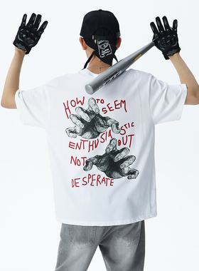 XDFM 美式操控者设计感纯棉宽松短袖T恤oversize复古潮牌体恤半袖