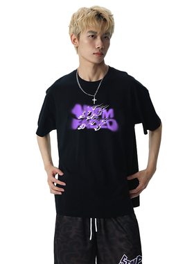 XDFM 美式涂鸦消散字母重磅百搭短袖T恤oversize夏季宽松半袖体恤