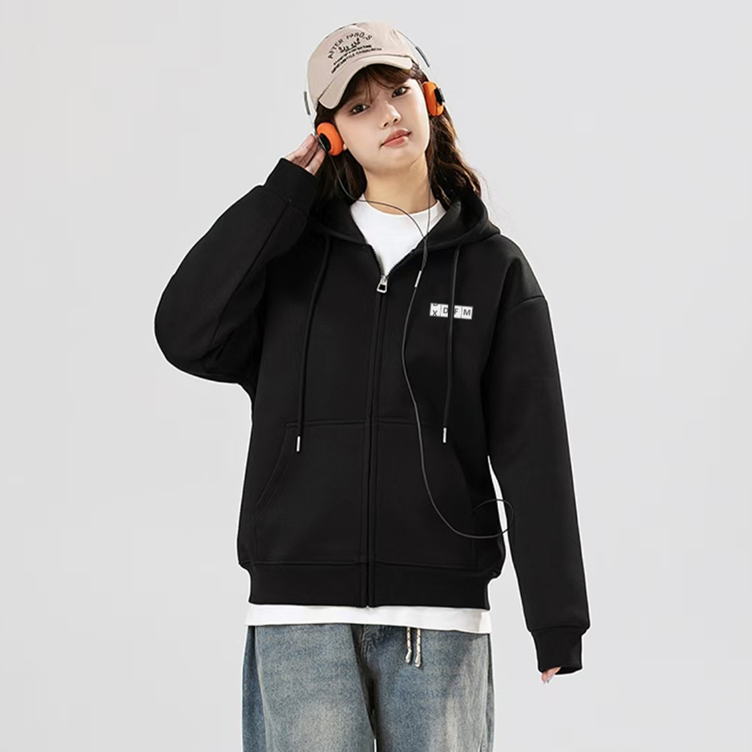 XDFM滚牌字母印花开衫连帽卫衣