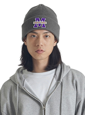 XDFM 美式紫色M标刺绣设计感毛线冷帽绒线帽秋冬保暖帽子针织帽