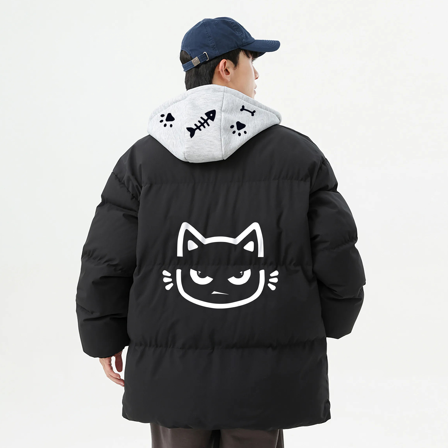 XDFM猫脸logo假两件棉服