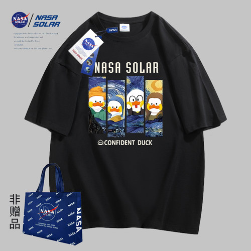 NASA夏季新款潮流卡通印花宽松休闲透气T恤圆领情侣同款纯棉短袖