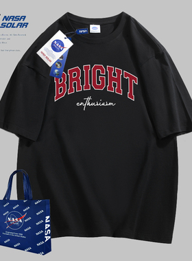 NASA新款夏季卡通印花情侣男女同款圆领透气宽松短袖纯棉重磅T恤