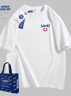 NASA新款卡通印花百搭宽松休闲夏季透气圆领情侣重磅纯棉短袖T恤