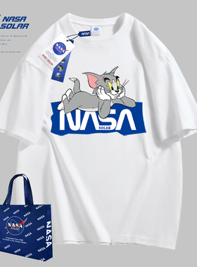 NASA SOLAR新款夏季卡通印花宽松短袖重磅T恤纯棉t恤男潮休闲潮牌