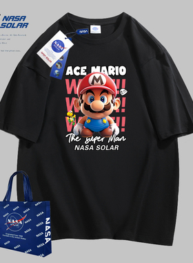NASA联名款新款夏季男女同款卡通印花百搭流行青春潮流纯棉短袖潮