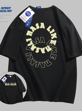 NASA新款夏季卡通印花纯棉重磅短袖宽松百搭休闲圆领透气T恤男潮