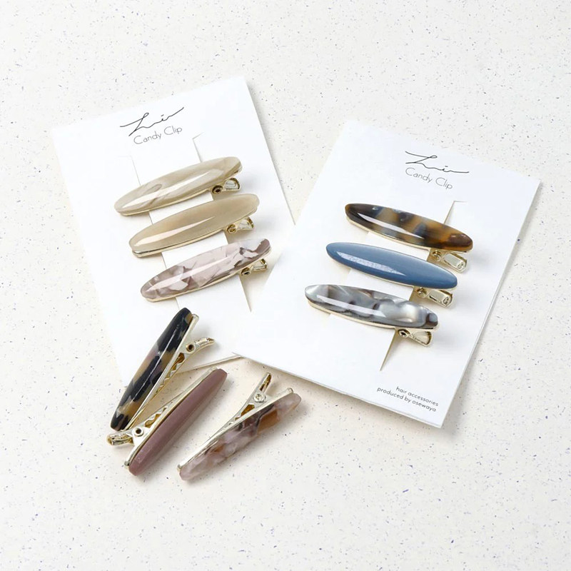 日本OSEWAYA大理石纹鸭嘴夹组合前额刘海夹碎发小夹子侧边夹发夹