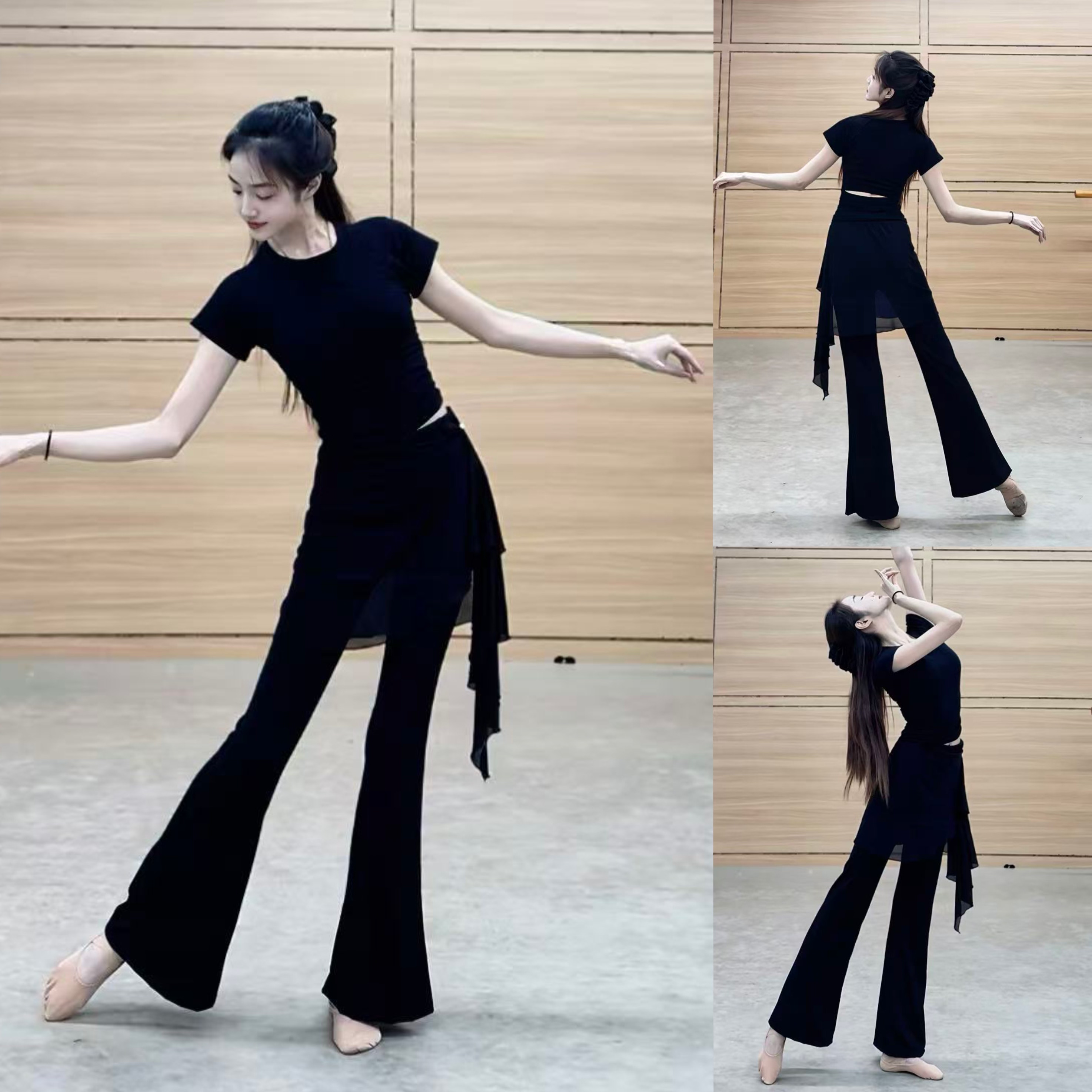 练功舞蹈服两件裙裤套装秋冬现代舞长袖露背上衣女古典中国舞蹈服