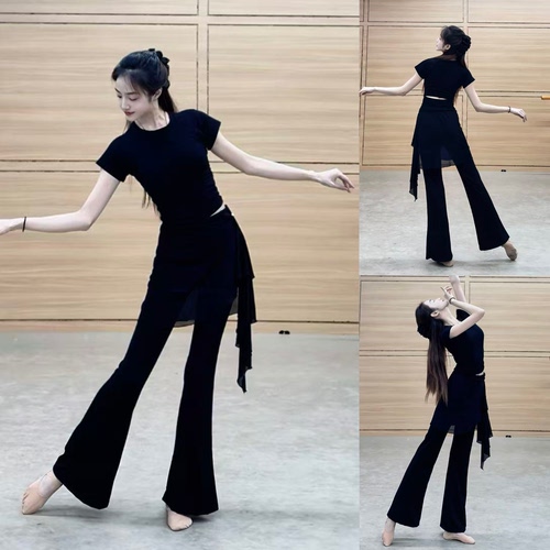练功舞蹈服两件裙裤套装秋冬现代舞长袖露背上衣女古典中国舞蹈服