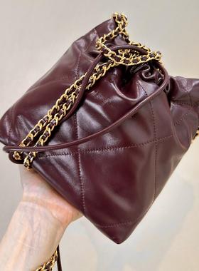 新款Mini包22bag金币链条包单肩斜挎包经典迷你版垃圾袋女包酒红