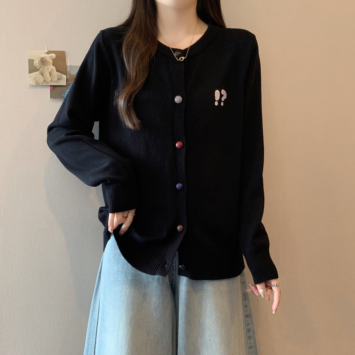 大码女装学院风百搭针织开衫外套
