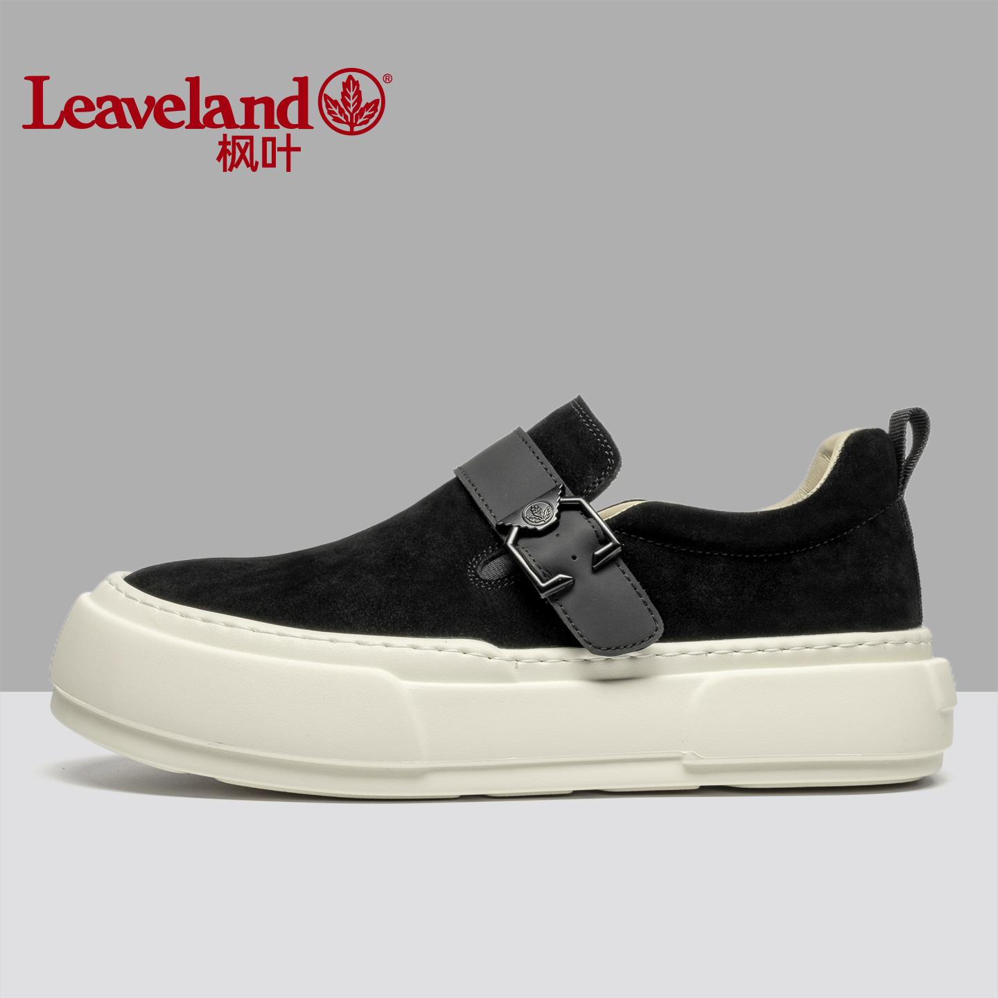 枫叶厚底增高乐福鞋男