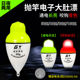 白鲨电子夜光咬钩变色大肚浮漂远投海竿浮漂抛竿日夜两用渔具用品