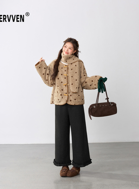 超级文 时见松枥附围巾减龄公主波点保暖皮毛一体外套女微胖大码