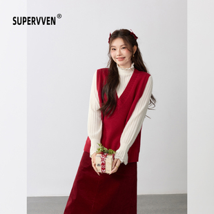 超级文 金碧青空简约百搭显瘦V领叠穿羊毛针织马甲马夹女微胖大码