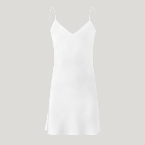 白色30姆米100%桑蚕丝素绉缎V领短款优雅吊带裙