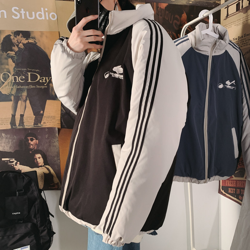 新款男休闲刺绣港风宽M松男棉衣棉服M710-P95图片