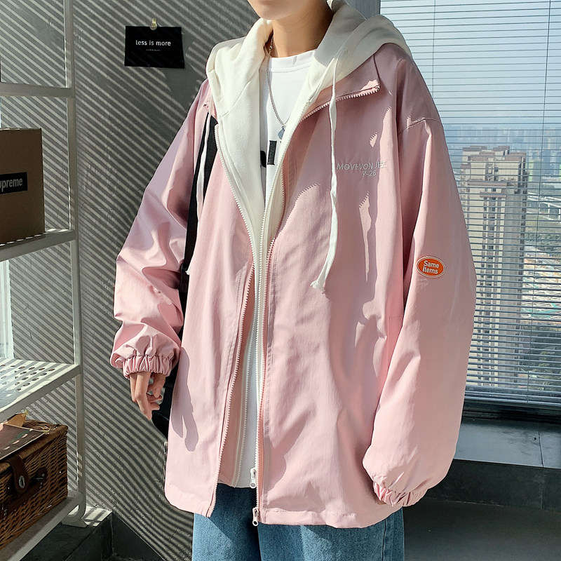 港风宽松休闲连帽假两件外套潮夹克JK230-P85-控118图片