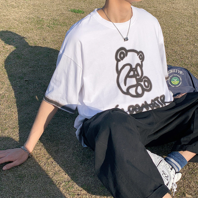 港风新款夏季宽v松T恤百搭男上衣图片