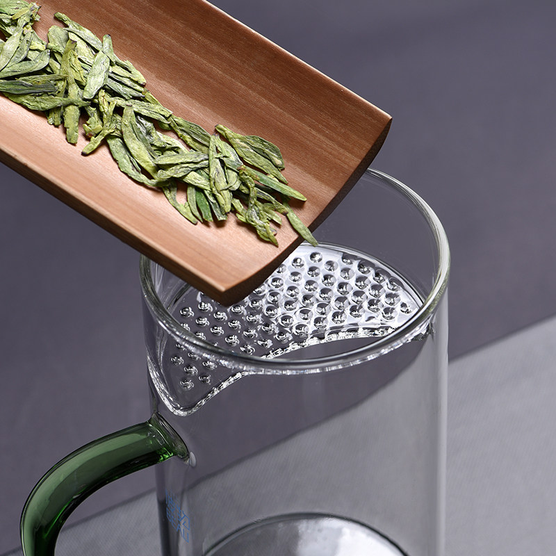 天福茗茶彼物月牙绿茶杯绿色耐热玻璃茶具泡茶杯子家用办公400ml