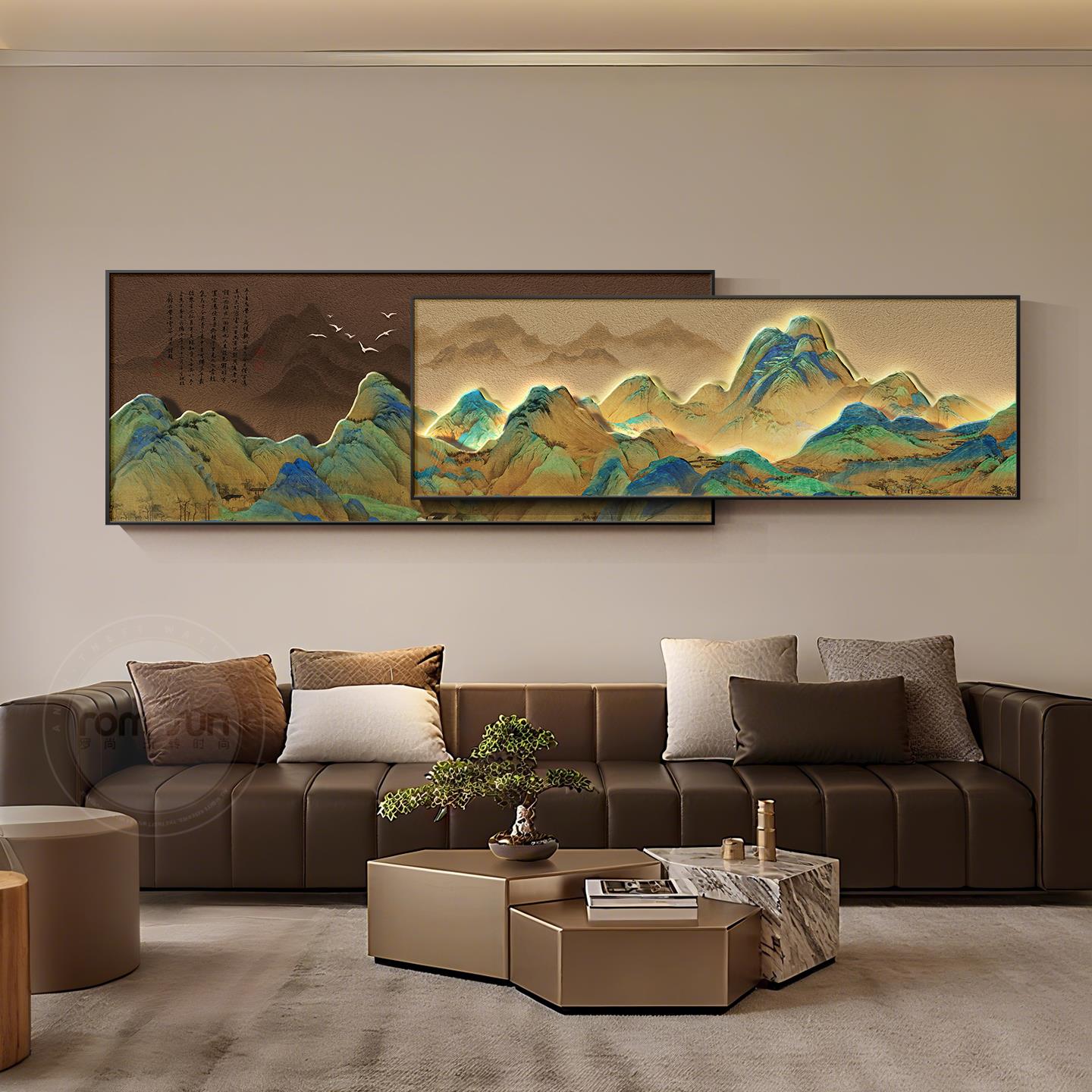 千里江山图茶室装饰画新中式客厅横幅壁画宋代美学沙发背景墙挂画