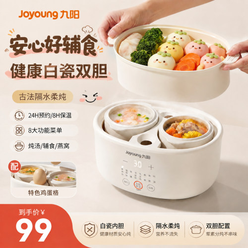 九阳BB粥电炖锅多功能宝宝隔水炖煮专用双胆婴儿辅食全自动迷你锅