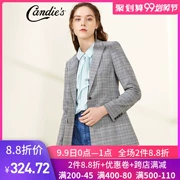 Candies2019 mùa thu mới của phụ nữ lỏng lẻo đoạn ngắn phù hợp với áo khoác kẻ sọc 30091069 - Business Suit