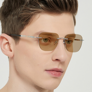 超轻无框近视眼镜男可配度数复古无边框防蓝光平光变色太阳镜Z18