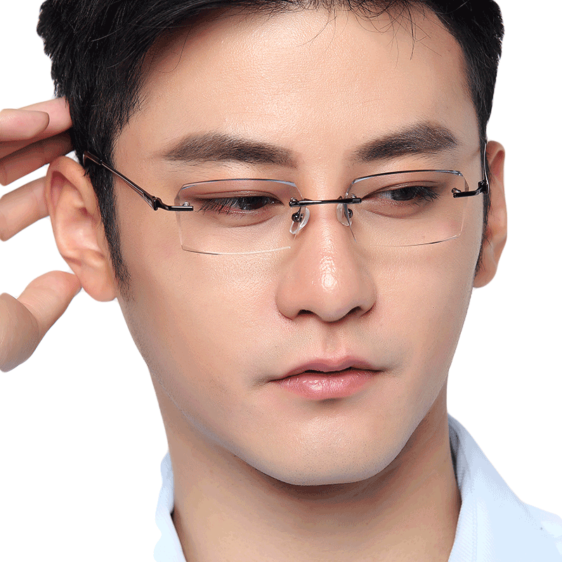 近视眼镜男无框切边镶钻成品眼镜框架防辐射镜片配眼镜度数2271