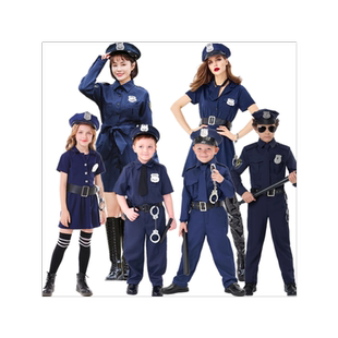 万圣节亲子小警官cosplay 亲子职业体验活动服装 女童成人女警服