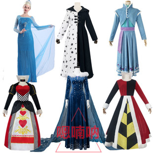 新款迪士尼大人艾莎安娜公主裙红心皇后cos女王服库伊拉扮演服装