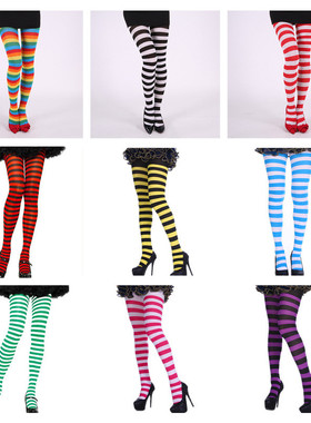 嗯喃呐舞会派对服饰道具条纹色连裤袜万圣节圣诞节连裤袜多色可选