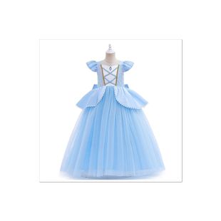 新品灰姑娘女童公主裙拼接网纱Cinderella冰雪奇缘爱莎儿童连衣裙