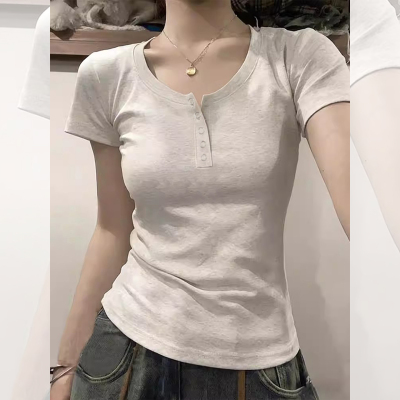 短袖女t恤夏正肩纯棉修身上衣