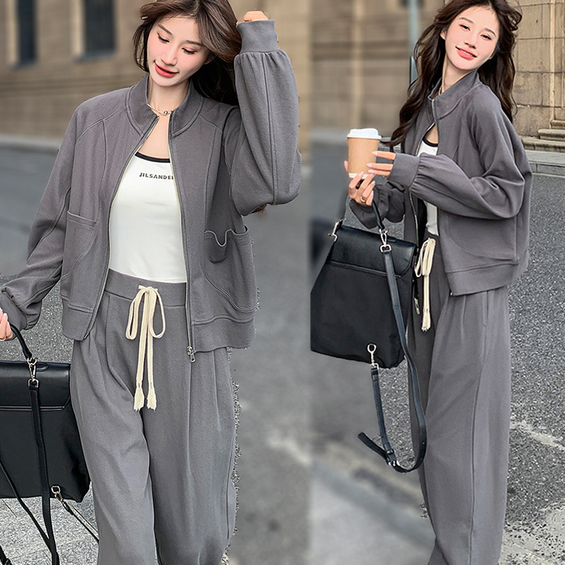灰色卫衣运动套装女秋2025新款高个子网红洋气时尚裤子两件套