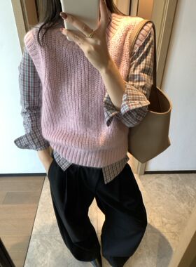 女士两色马海毛羊毛针织背心秋冬百搭叠穿马海毛马甲