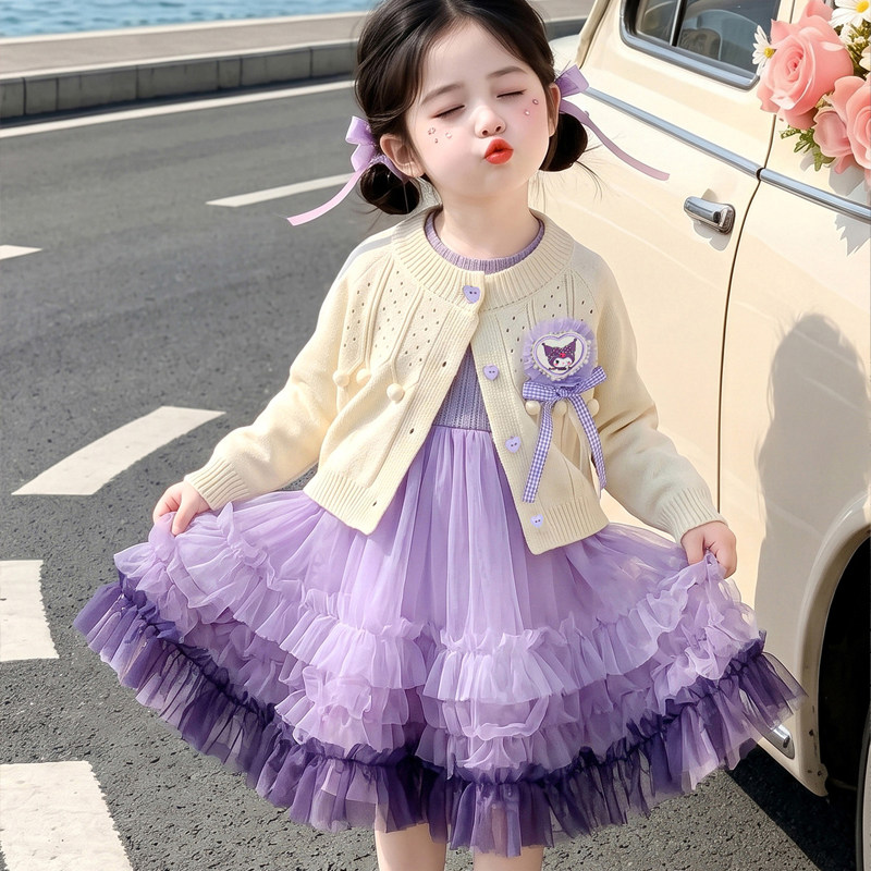 女童毛衣裙两件套秋季新款儿童公主裙女孩蛋糕裙生日礼服裙蓬蓬裙