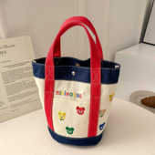 依倍纳妈咪帆布包撞色妈妈包手提袋母婴包宝妈出门便携包包水桶包