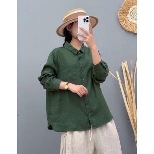 100%亚麻衬衫女全包边秋季新款纯麻上衣