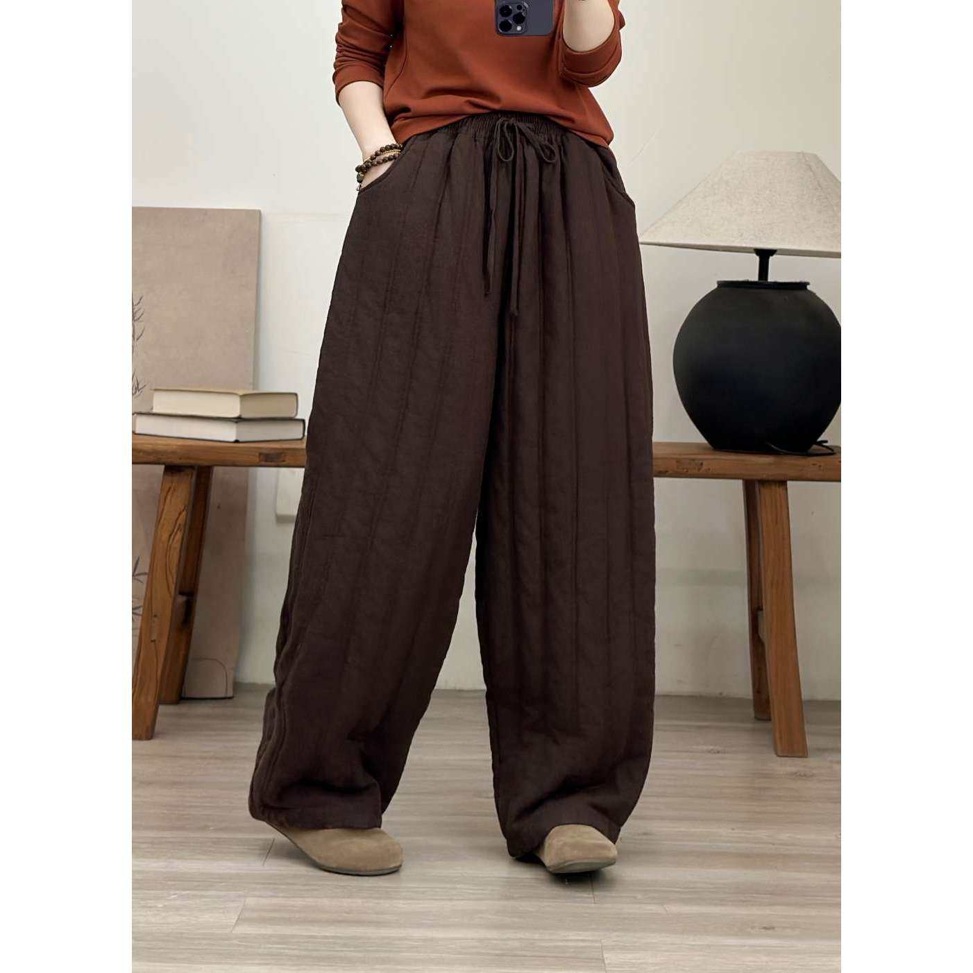 DD同款亚麻冬款加厚加长宽松休闲复古百搭灯笼弯刀裤