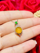 缅甸翡翠A货正品 百搭好看 K金搭配钻石时尚 冰黄蛋面吊坠 镶嵌18