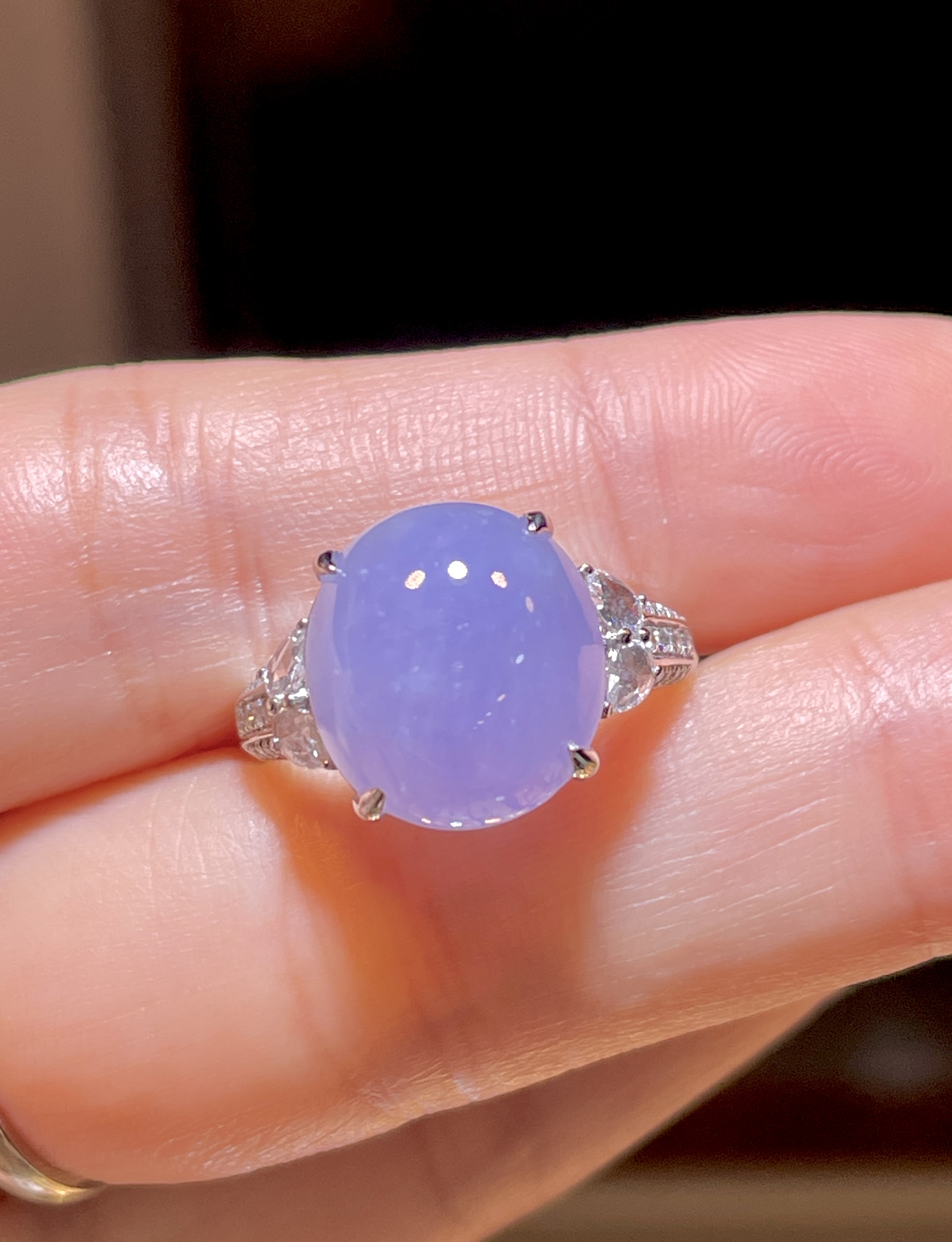 缅甸翡翠天然A货正品 冰种紫罗兰蛋面戒指18k金镶嵌时尚百搭大气