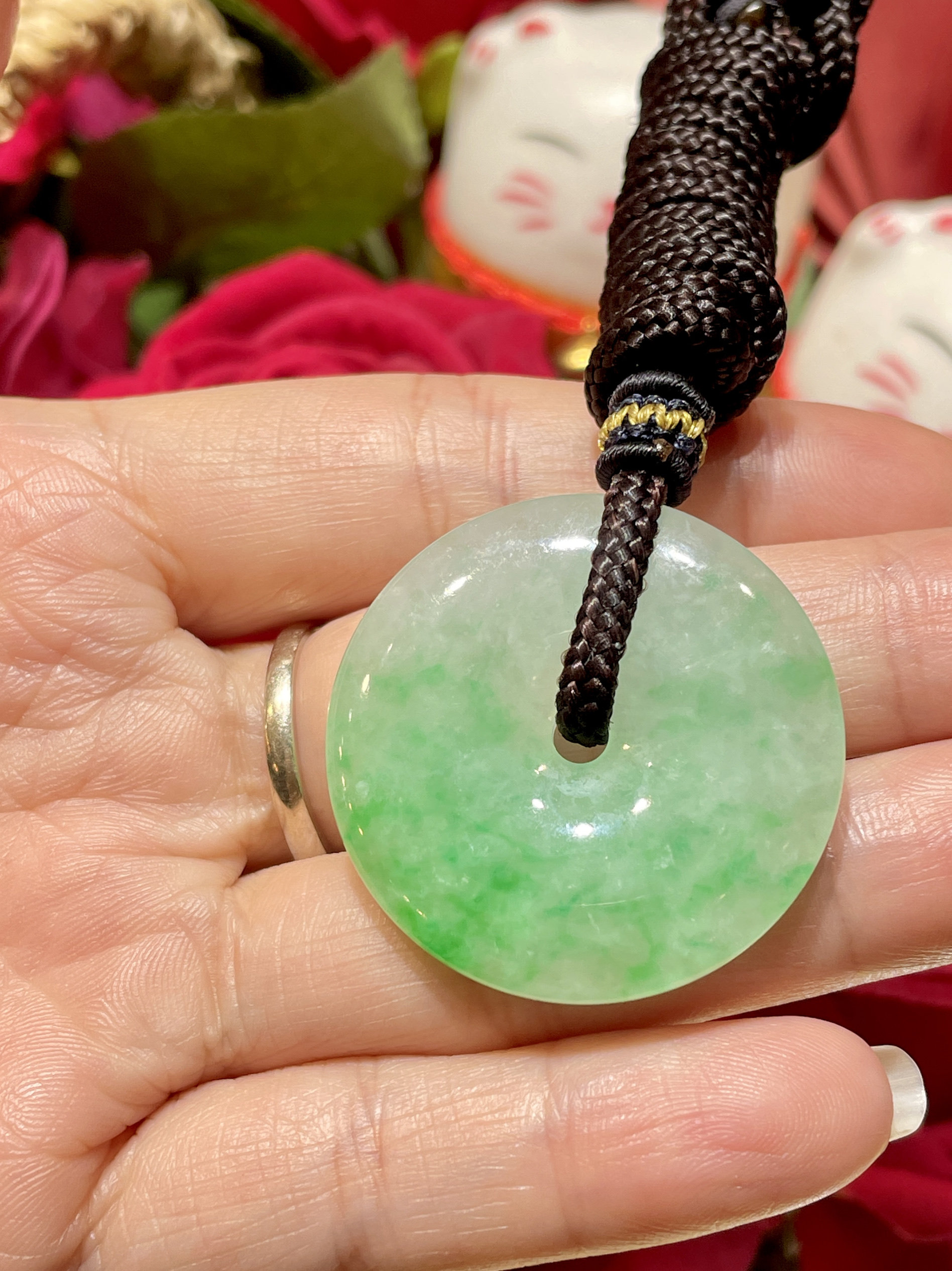 天然翡翠缅甸A货正品 冰种飘绿怀古平安扣吊坠 挂件时尚百搭款式