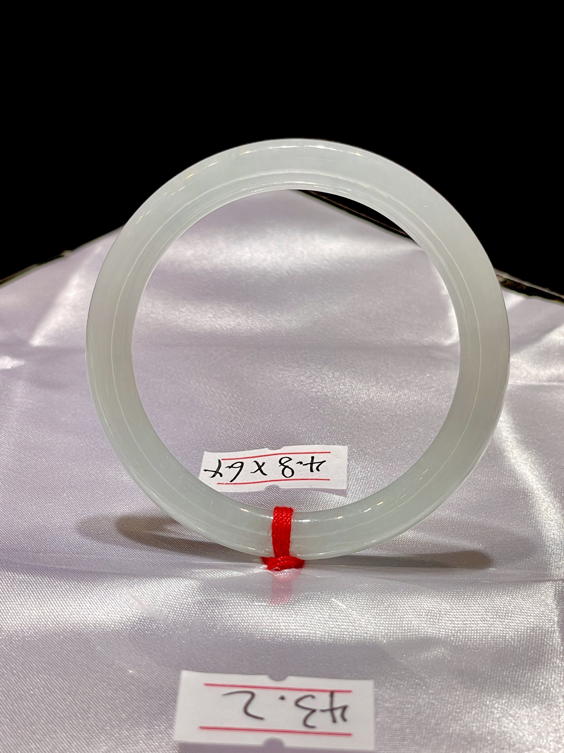 缅甸翡翠A货正品 冰种水润白月光43圈口圆条手镯 时尚百搭大方款