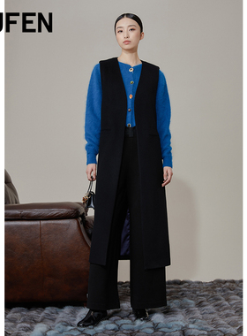 FUFEN福芬2023新款黑色棉羊毛马甲简约修身百搭无袖上衣KJ-13443